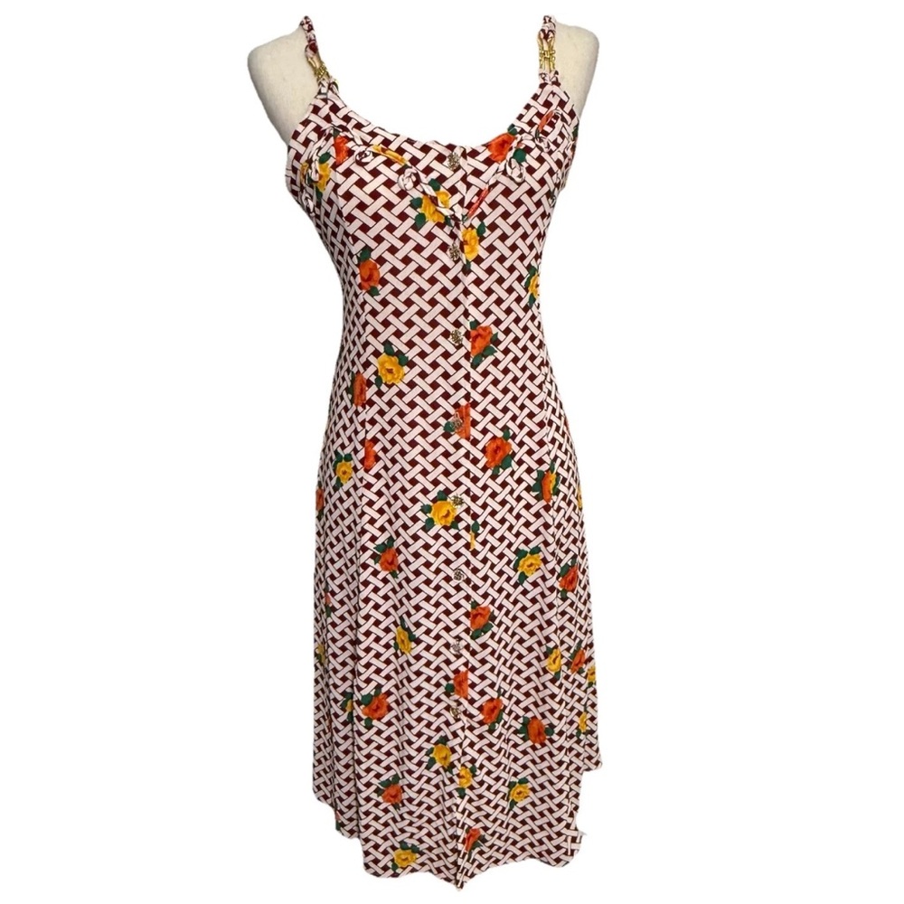 Vintage Sundress Floral Rose Lattice Print Handmade Unique retro sundress